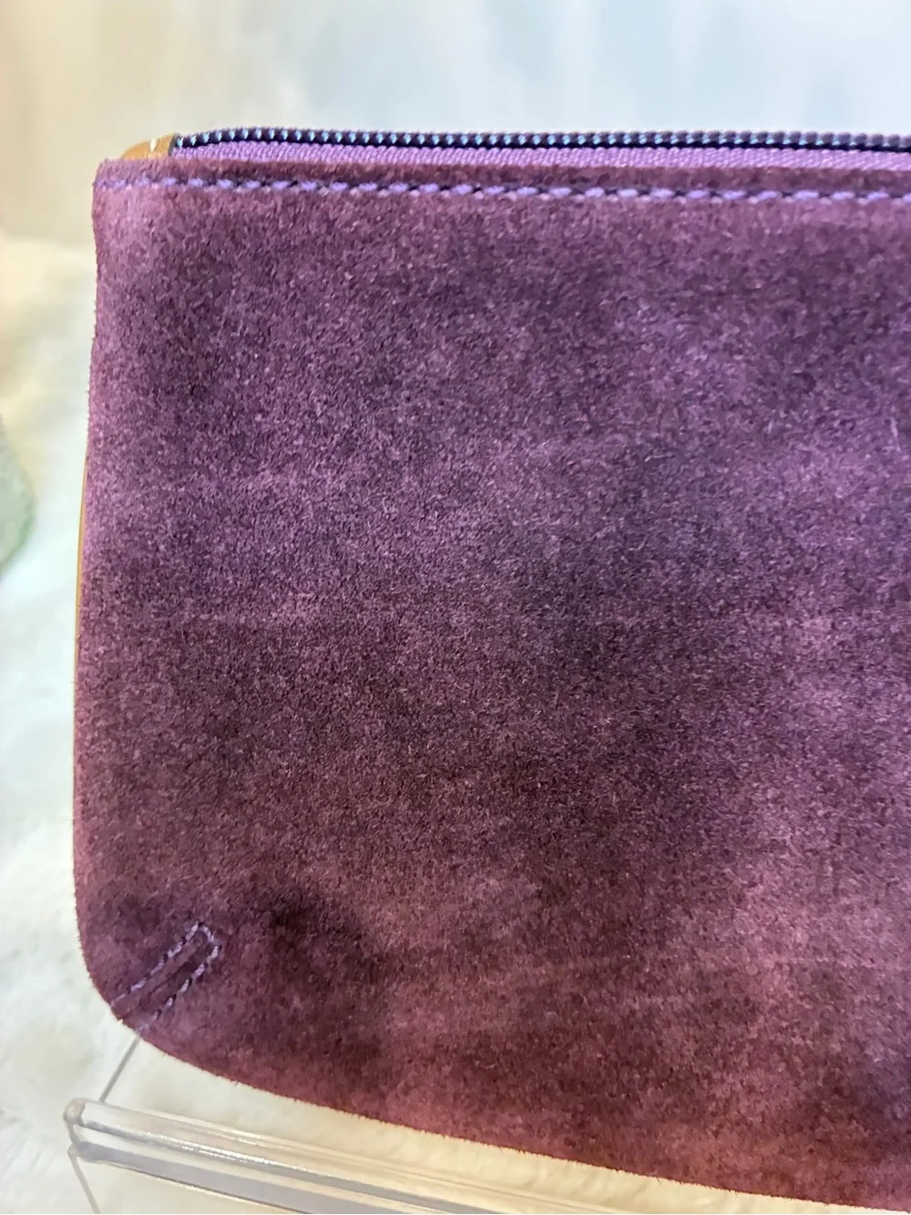 Coach Purple Suede Wristlet Clutch Brown Leather Trim Brass Grommet Y2K Vintage